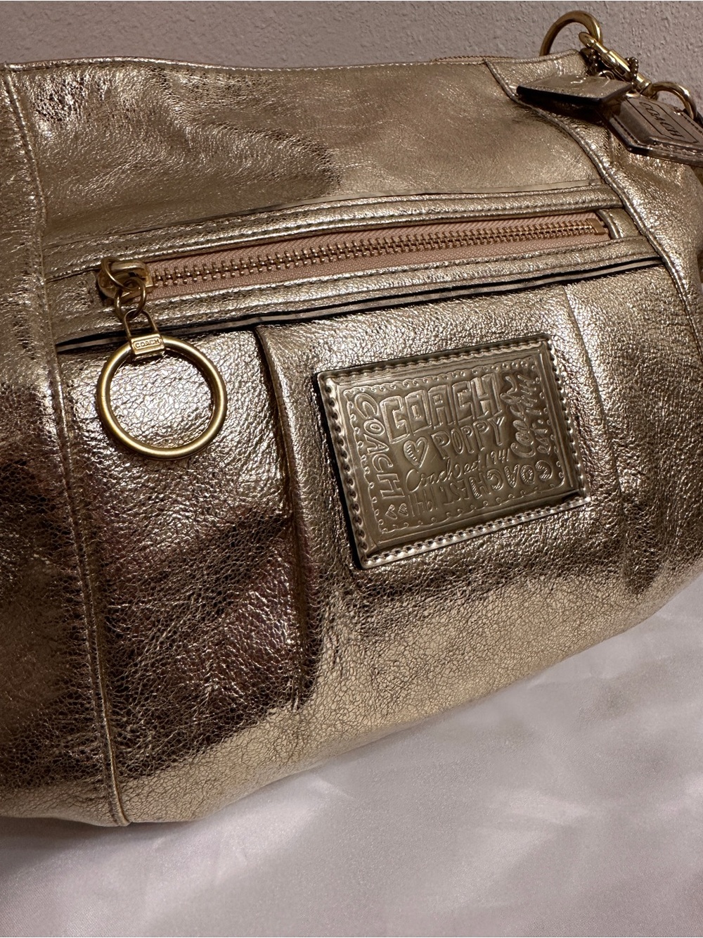 Rare 2012 Coach Poppy "Jazzy" Hobo Crossbody Bag Metallic Gold Leather 20384E